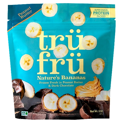 Trü Frü Nature's Bananas in Peanut Butter & Dark Chocolate, 8 oz
Nature's bananas- Picked ripe
Frozen fresh - Captures natural ripeness
Immersed in peanut butter & dark chocolate
Hyperchilled - Locks in flavor & nutrition