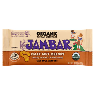 JAMBAR Malt Nut Melody Organic Artisan Energy Bar, 2.12 oz