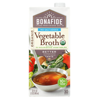 Bonafide Provisions Organic No Salt Added Vegetable Broth, 32 fl oz ...