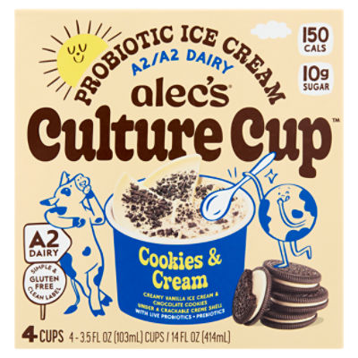 Alec's Culture Cup Cookies & Cream Probiotic Ice Cream, 3.5 fl oz, 4 count