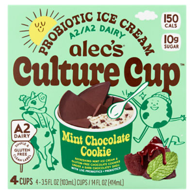 Alec's Culture Cup Mint Chocolate Cookie Probiotic Ice Cream, 3.5 fl oz, 4 count