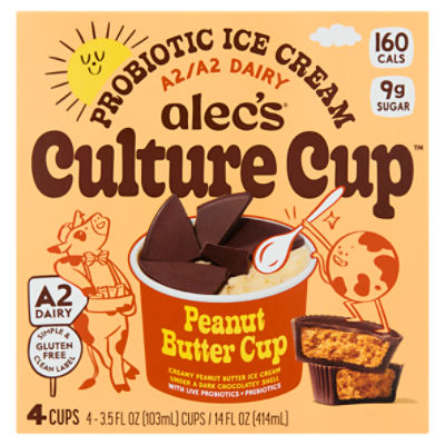 Alec's Culture Cup Peanut Butter Cup Probiotic Ice Cream, 3.5 fl oz, 4 count