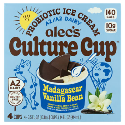 Alec's Culture Cup Madagascar Vanilla Bean Probiotic Ice Cream, 3.5 fl oz, 4 count