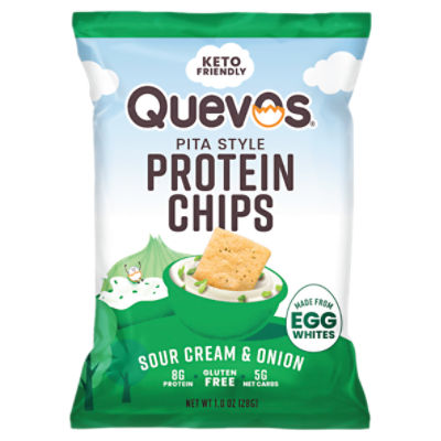 Quevos Sour Cream & Onion Pita Style Protein Chips, 1.0 oz