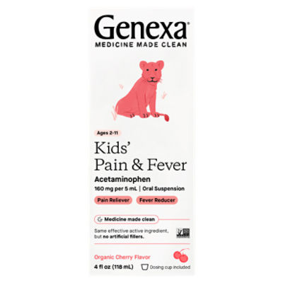 Genexa Kids' Pain & Fever Organic Cherry Flavor Liquid, Ages 2-11, 4 fl oz