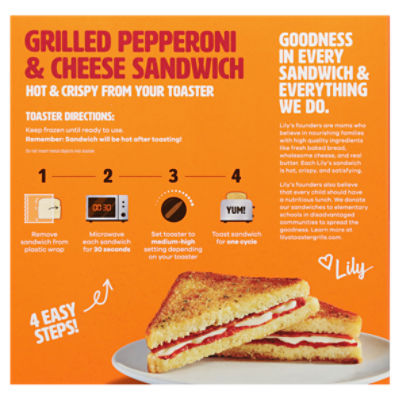 Lily's Toaster Grills Grilled Pepperoni & Cheese Sandwich, 2 count, 6.7 oz