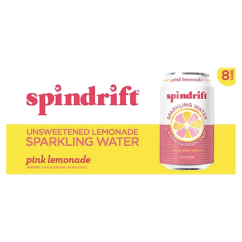 Spindrift Unsweetened Pink Lemonade Sparkling Water, 12 fl oz, 8 count