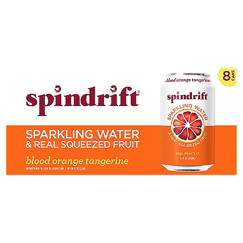 Spindrift Unsweetened Blood Orange Tangerine Sparkling Water, 12 fl oz, 8 count