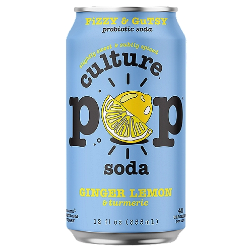 Culture Pop Ginger Lemon & Turmeric Soda , 12 fl oz
Soda you can feel good about!
Made with real organic fruit juice, organic spices and live probiotics.