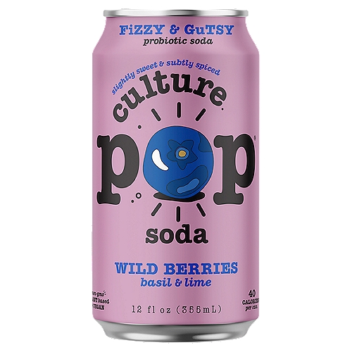 Culture Pop Wild Berries Basil & Lime Soda, 12 fl oz
Soda you can feel good about!
Made with real organic fruit juice, organic spices and live probiotics.