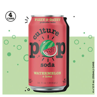 Culture Pop Watermelon & Lime Probiotic Soda, 4 count, 12 fl oz