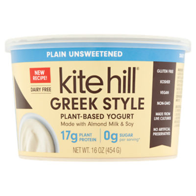 Kite Hill Plain Unsweetened Greek Style Plant-Based Yogurt, 16 oz