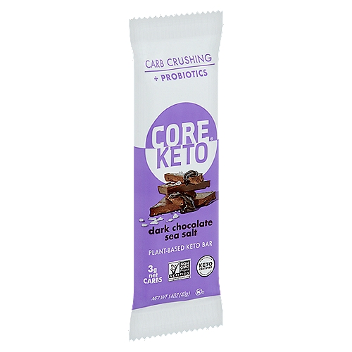 Core Κeto Dark Chocolate Sea Salt Plant-Based Keto Bar, 1.4 oz
Only 3g Net Carbs
Thanks in Part to Allulose, a Non-Artificial Sweetener that Tastes Like Sugar but Isn't Absorbed by Your Body Like Sugar.

How Many Net Carbs?
18g Total Carbs -7g Fiber -3g Sugar Alcohol -5g Allulose = 3g Net Carbs per bar