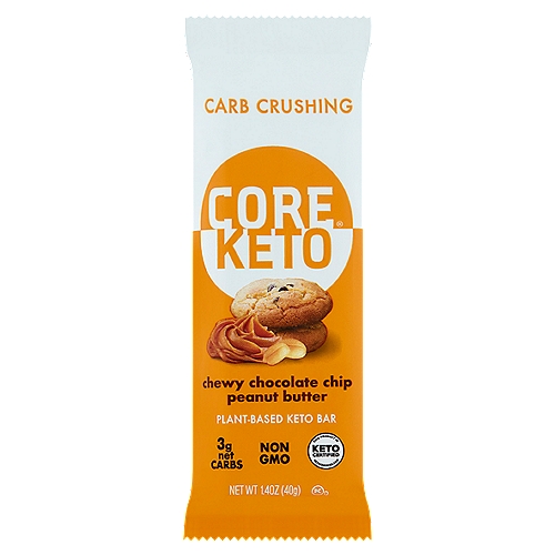 Core Keto Peanut Butter Chocolate Plant-Based Keto Bar, 1.4 oz
Only 3g Net Carbs
Thanks in Part to Allulose, a Non-Artificial Sweetener that Tastes Like Sugar but Isn't Absorbed by Your Body Like Sugar.

How Many Net Carbs?
17g Total Carbs -7g Fiber -3g Sugar Alcohol -4g Allulose = 3g Net Carbs per bar