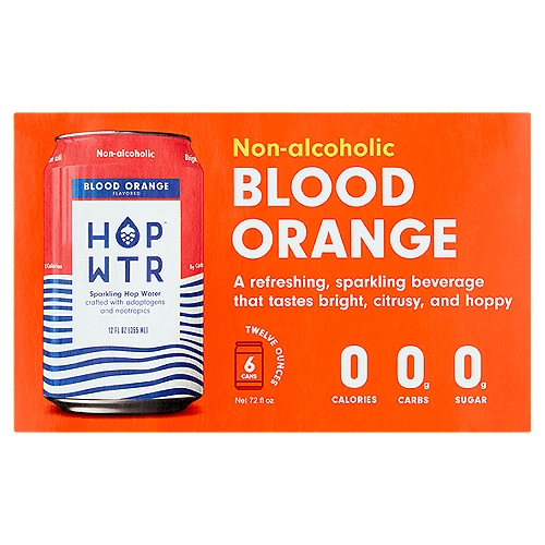 Hop Wtr Blood Orange Sparkling Hop Water, 12 oz, 6 count