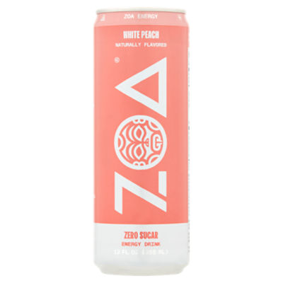 ZOA Zero Sugar White Peach Energy Drink, 12 fl oz ShopRite