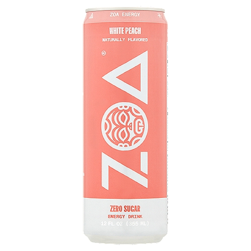 ZOA Zero Sugar White Peach Energy Drink, 12 fl oz