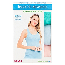 Truactivewear Color Pastel Mix Fashion Rib Tank, Size M, 3 pair, 1 Each
