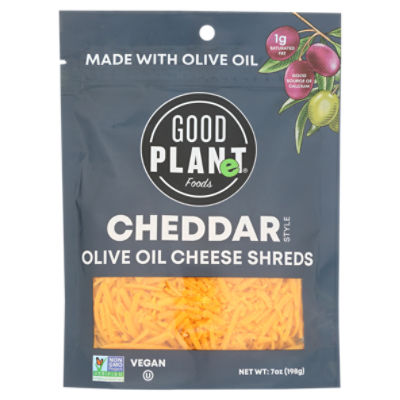 Good Planet Foods Cheddar Style Olive Oil Cheese Shreds, 7 oz