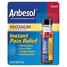 Anbesol Maximum Strength Instant Pain Relief Liquid, 0.41 fl oz, 0.33 oz, 0.33 Ounce