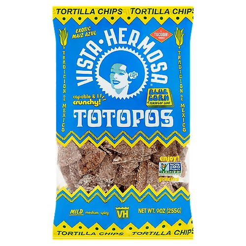 Vista Hermosa Blue Corn with a Flash of Lime Mild Totopos Tortilla Chips, 9 oz