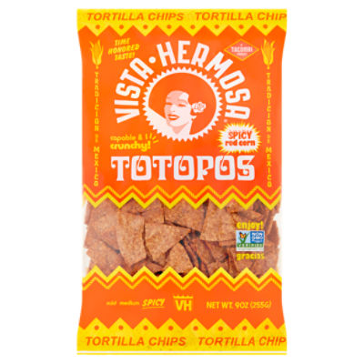 Vista Hermosa Spicy Red Corn Totopos Tortilla Chips, 9 oz Gourmet
