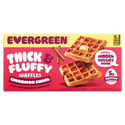 Evergreen Cinnamon Swirl Thick & Fluffy Waffles, 4 Count, 9 oz