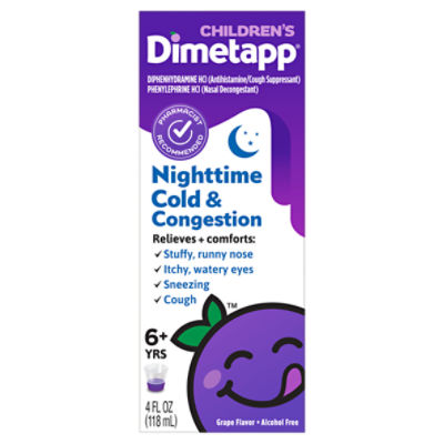 Dimetapp Children's Nighttime Cold & Congestion Grape Flavor Liquid, 6+ Yrs, 4 fl oz, 4 Fluid ounce