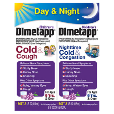 Dimetapp Children's Day & Night Grape Flavor Liquid, For Ages 6 Yrs. & Over, 4 fl oz, 2 count, 8 Fluid ounce