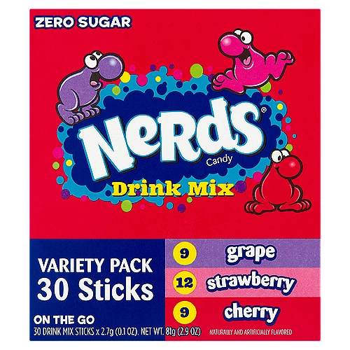Nerds On the Go Zero Sugar Candy Drink Mix Sticks Variety Pack, 0.1 oz, 30 count