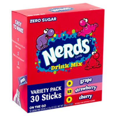 Nerds On the Go Zero Sugar Candy Drink Mix Sticks Variety Pack, 0.1 oz, 30 count