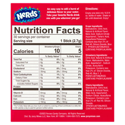Nerds On the Go Zero Sugar Candy Drink Mix Sticks Variety Pack, 0.1 oz, 30 count