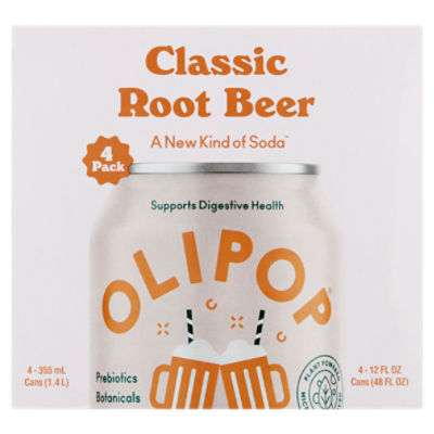 Olipop Classic Root Beer Soda, 12 fl oz, 4 count