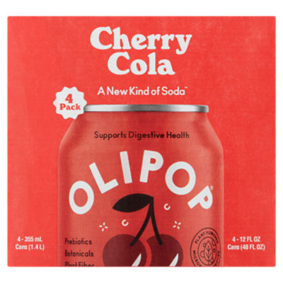 Olipop Cherry Cola Soda, 12 fl oz, 4 count