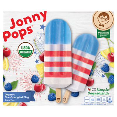 JonnyPops Dairy Free Organic Star Spangled Flag Pops, 1.85 fl oz, 8 count