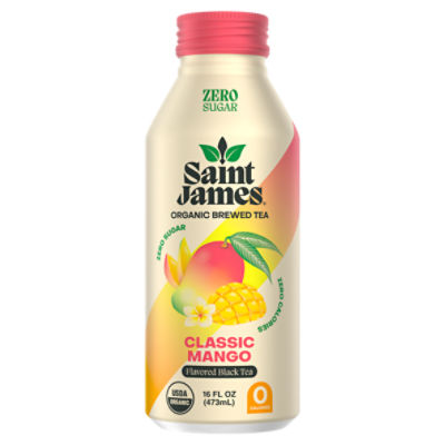 Saint James Organic Classic Mango Flavored Black Brewed Tea, 16 fl oz