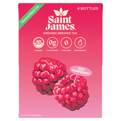 Saint James Red Raspberry Flavored Organic Brewed Black Iced Tea, 16 fl oz, 4 count