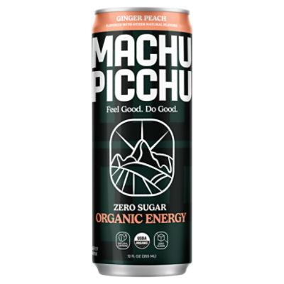 Machu Picchu Zero Sugar Ginger Peach Organic Energy Drink, 12 fl oz