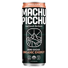 Machu Picchu Zero Sugar Ginger Peach Organic Energy Drink, 12 fl oz