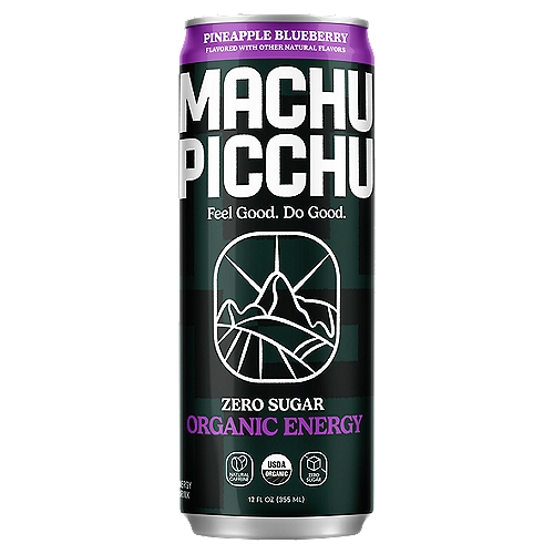 Machu Picchu Zero Sugar Pineapple Blueberry Organic Energy Drink, 12 fl oz
