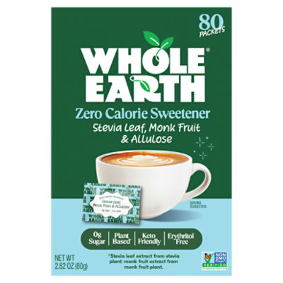 Whole Earth Stevia Leaf, Monk Fruit & Allulose Zero Calorie Sweetener, 80 count, 2.82 oz