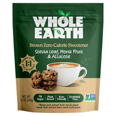 Whole Earth Stevia Leaf, Monk Fruit & Allulose Brown Zero Calorie Sweetener, 12 oz
