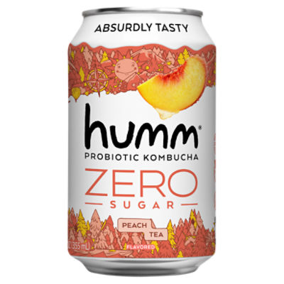Humm Zero Sugar Peach Tea Flavored Probiotic Kombucha, 12 fl oz