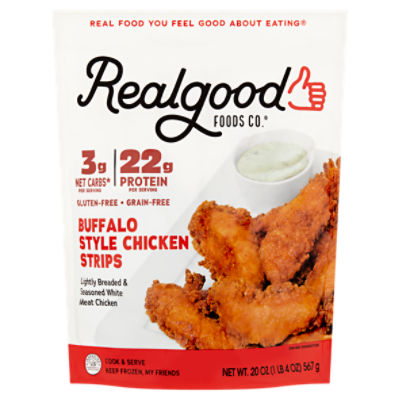 Realgood Foods Co. Lightly Breaded Chicken Breast Strips, Gluten-Free, 20  oz Regular Bag (Frozen)