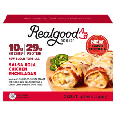 Real Good Foods Salsa Roja Chicken Enchiladas, 2 count, 9 oz