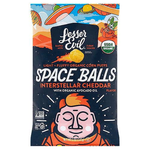 Lesser Evil Organic Interstellar Cheddar Flavor Space Balls Corn Puffs, 5 oz