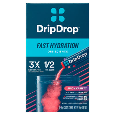 Drip Drop Juicy Variety Fast Hydration Electrolyte Drink Mix, .35 oz, 8 count