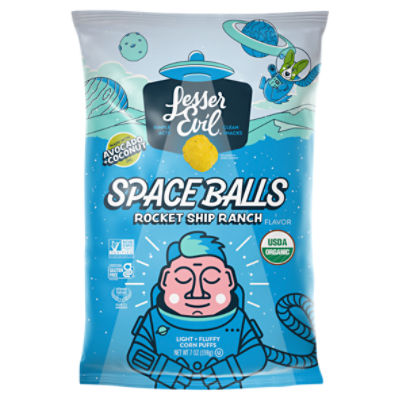 LesserEvil Space Balls Rocket Ship Ranch Flavor Light + Fluffy Corn Puffs, 7 oz