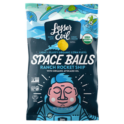 LesserEvil Space Balls Ranch Rocket Ship Light + Fluffy Organic Corn Puffs, 5 oz