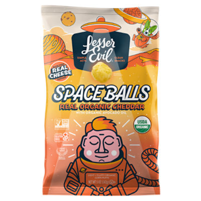 LesserEvil Space Balls Real Organic Cheddar Light + Fluffy Organic Corn Puffs, 5 oz